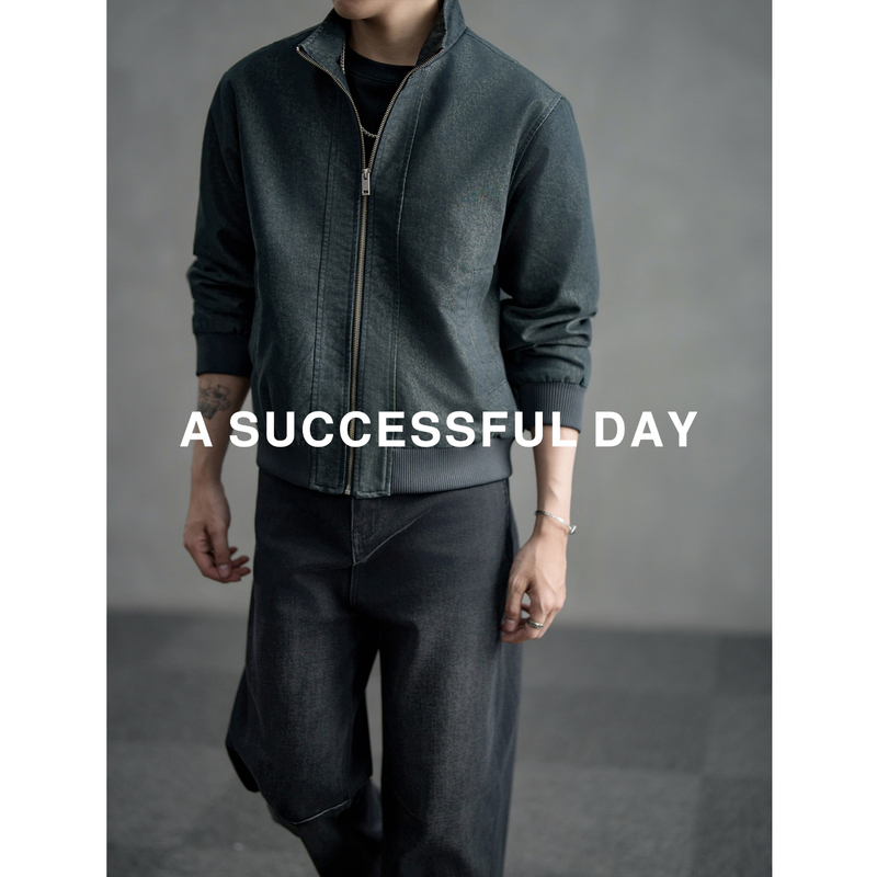 Assdy | High-Quality Long-Staple Cotton/Stand-Collar Workwear Denim Jacket for Men, Autumn Old Money Style, Loose Casual Outerwear, Trendy.