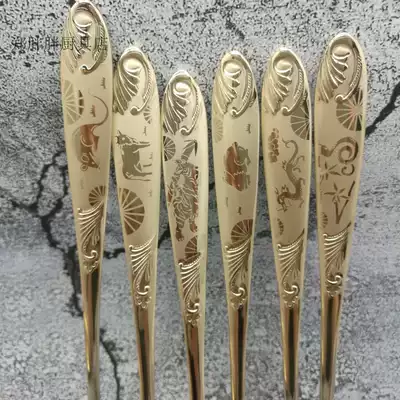 12 zodiac 12 zodiac Korean imported 304 stainless steel tableware metal Korean gold solid flat chopsticks spoon