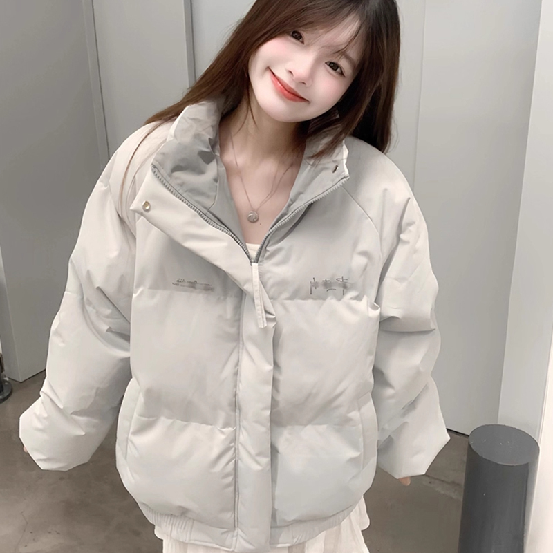 2025 Winter Korean Style Small-Sized Gray down Jacket for Women, Thickened and Warm Cotton Coat, Loose and Versatile