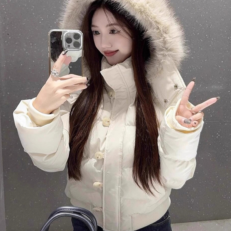 2025 Winter New Style White down Jacket for Petite Women, Thickened and Warm, Sweet and Cute Cotton Coat, Loose and Versatile Puffer Jacket