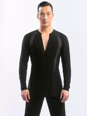 Dongxin dance clothes V collar waist T-shirt men Latin dance slim top Latin professional practice clothes dance fitness clothes