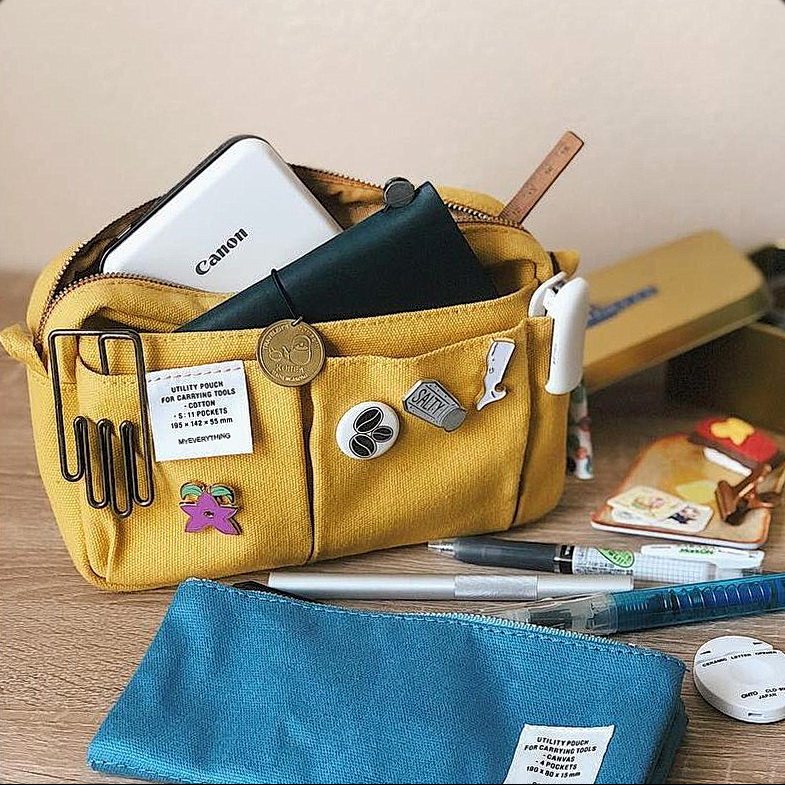 Hand account storage bag pen bag women's simple Japanese large capacity canvas bag multi-functional solid color Yunshu with the same stationery bag