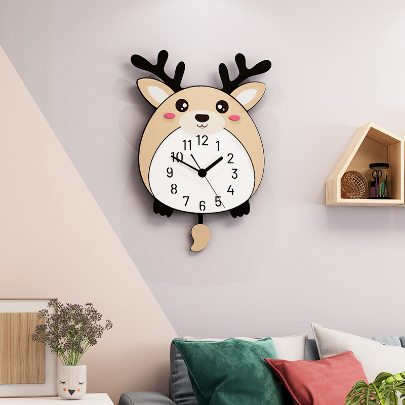 Cartoon creative clock children's room home bedroom cute mute living room wall clock fashion decoration net red clock
