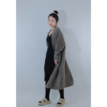 Sister Hu 2022 lazy style imitation mink velvet mid-length sweater coat womens autumn and winter thickened cardigan over-the-knee coat