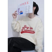 Sister Hu long-sleeved American retro letter embroidery printed sweater womens 2022 autumn new round neck pullover top