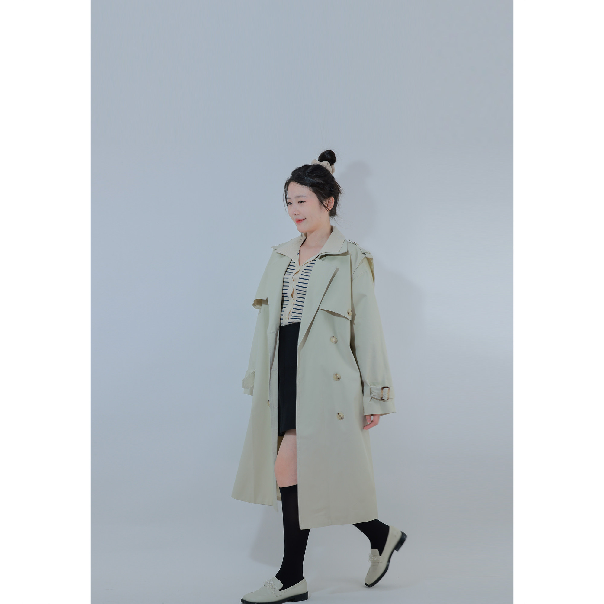 Sister Hu's high-end fake two-piece silhouette windbreaker women's mid-length autumn and winter new casual over-the-knee coat jacket