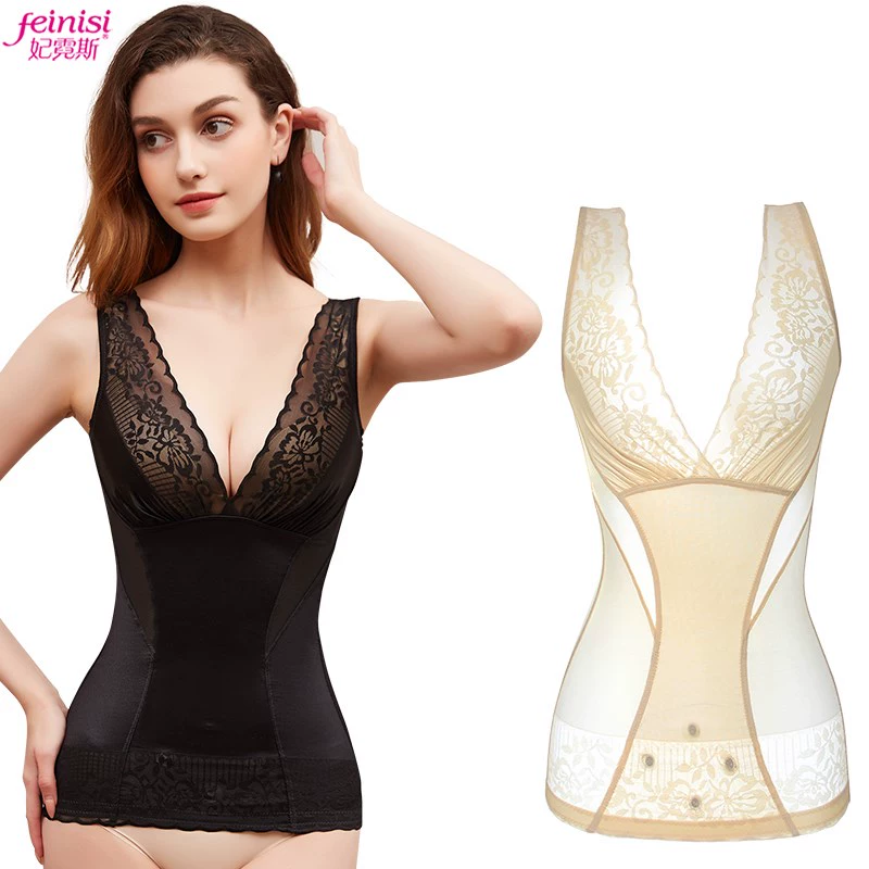 Áo thun dẻo mỏng bụng eo đốt mỡ định hình chính hãng áo vest liền thân sau sinh áo lót corset giảm béo - Sau sinh