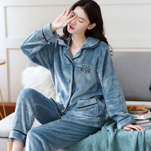 女士秋冬加厚法兰绒睡衣睡裤甜美居家服套装