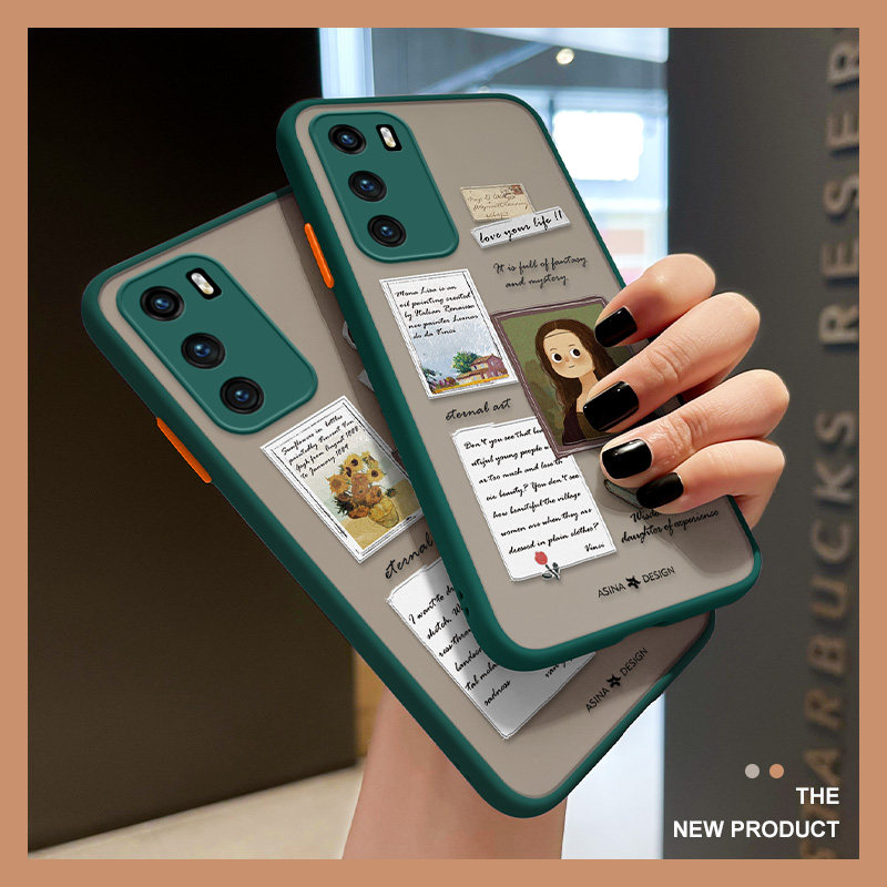 Van Gogh letters Huawei p40 mobile phone protective case cute female p30 protective case female net red new silicone p40pro lens all-inclusive anti-fall pro silicone suitable for 2021pro matte