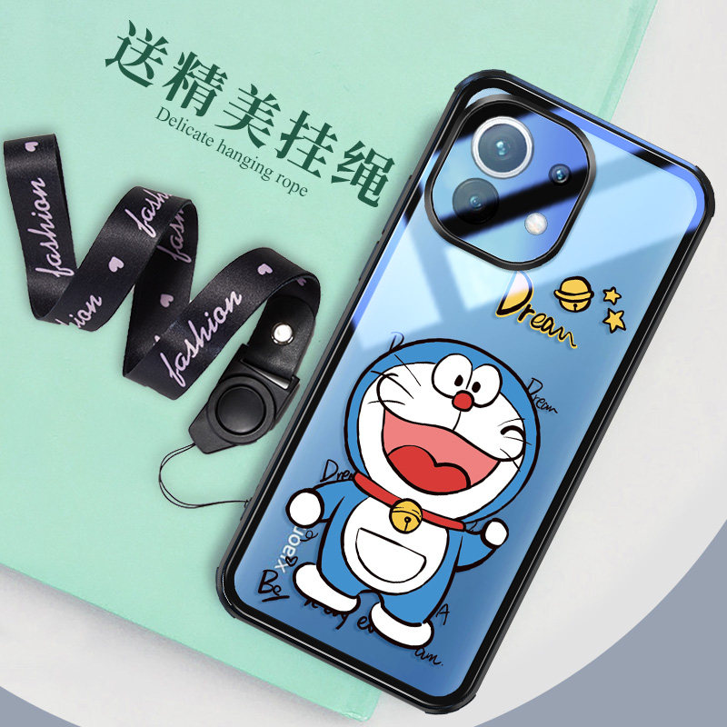 Cartoon Xiaomi 11 mobile phone protection shell cute full package glass transparent 11 protective sheath personality creative female section Xiaomi 11 Fashion Japanese Fashion Cat-Chains Chains
