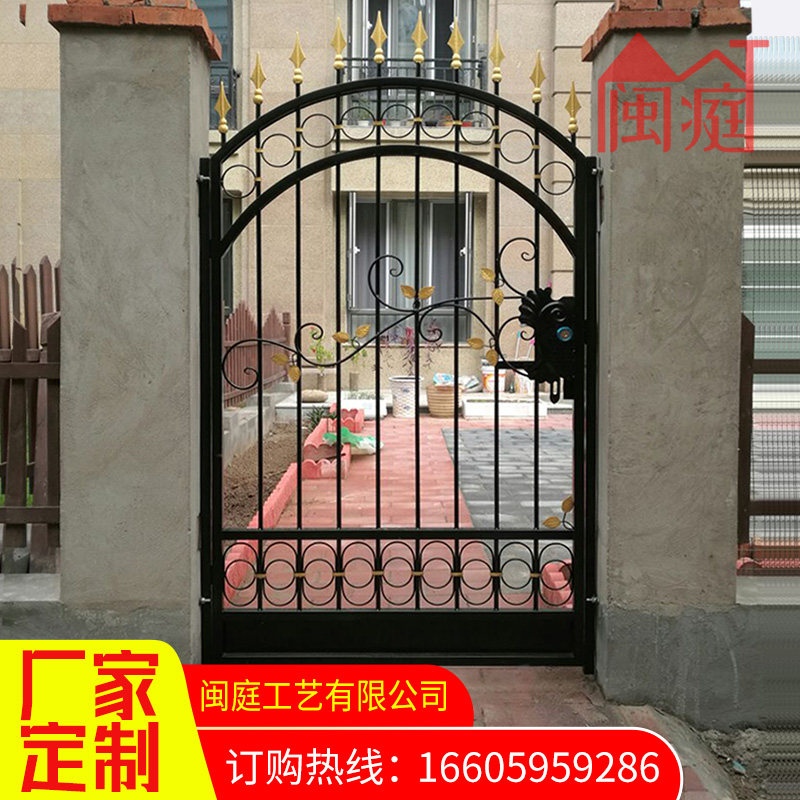 Wrought iron courtyard door outdoor villa gate single door garden community entrance fence door galvanized aisle door customization