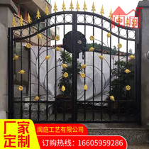 Custom Iron Art Courtyard Door Hammerhead Eurostyle Outdoor Villa Open Door Entrance Double Open Gate Fence Door Iron Door