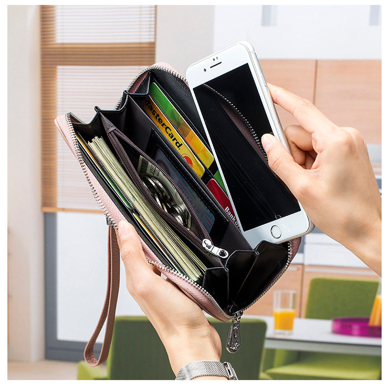 Клатч 时尚潮流防盗刷真皮长款拉链手拿包钱包女2022新款头层牛皮手机包