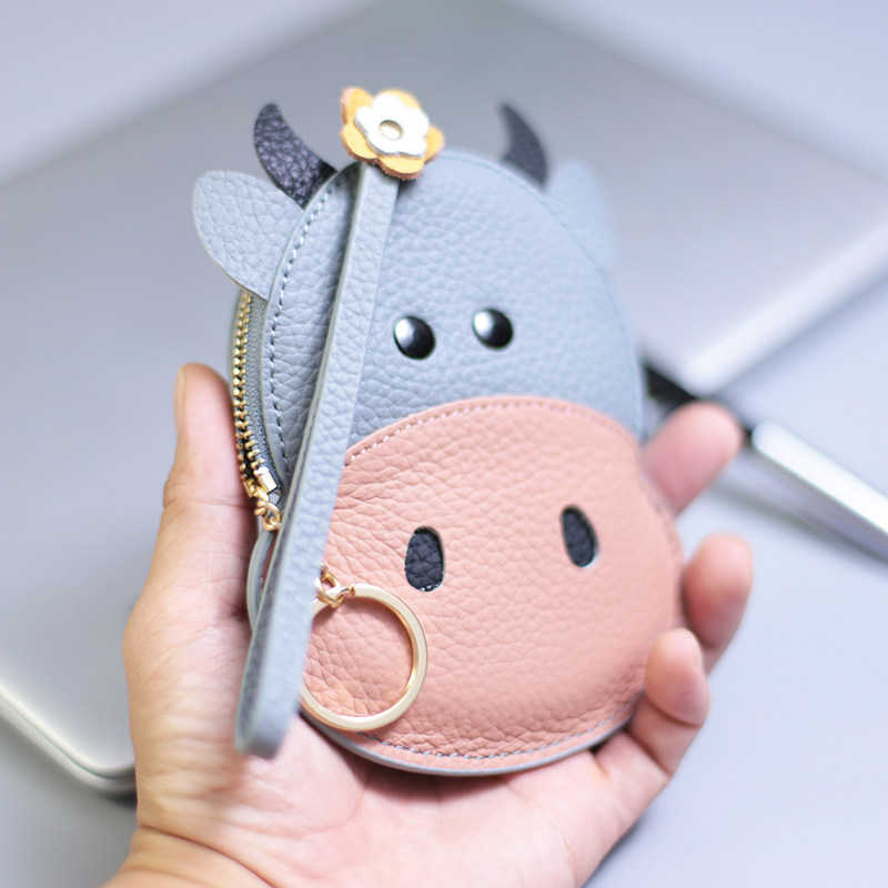 New genuine leather laced with zero money Baotou layer Bull Leather Hanging Accessories Card Bag Collision Color Splicing Containing bag cute coin bag
