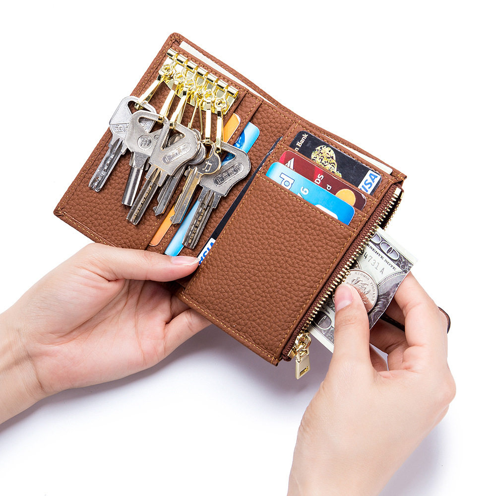 New large-capacity key bag card bag two-in-one small wallet leather storage portable multi-function key coin purse