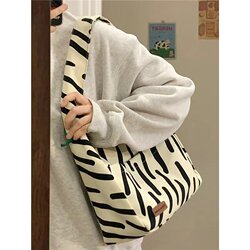 Niche High-End Zebra Print Canvas Bag for Women 2022 New Large-Capacity Tote Bag Student Shoulder Bag
