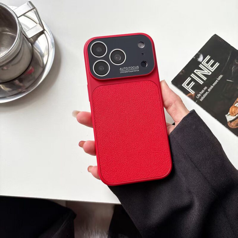 Suitable for Apple 17Promax New Lychee Pattern Phone Case Iphone16Pro with Built-In Lens Film 13 Full-Cover Anti-Fall Protective Case 15Promax High-End Men's and Women's Models 14Pro