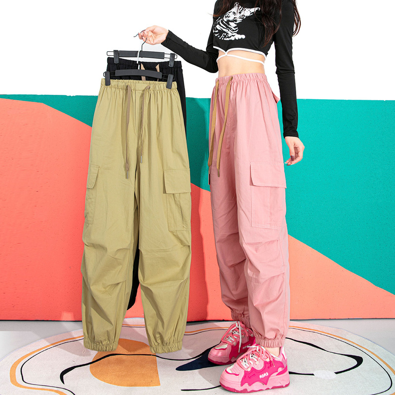 Pink Retro Cargo Pants for Women, Summer 2026 New Style, Jogger Harem Pants, High-Waisted Summer Casual Carrot Pants