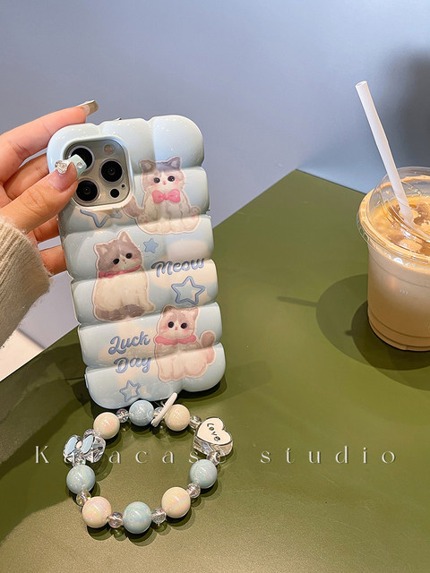 Japanese and Korean ins stars cute cats suits Apple 13 mobile phone case wrist lanyard iphone14promax creative 12 anti-fall 11 new 14pro women's Apple 14 protective cover