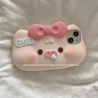 SHERRY*ins wind soft cute bow pig three-dimensional shape silicone iphone14promax apple 13 niche 12 mobile phone shell Korean style girl heart cute cartoon couple spring and summer new