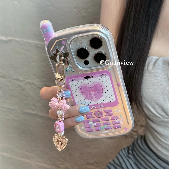 INS GIRLS 'PHONE PALKA DOT BOW 펜던트 iPhone 16Promax Apple 15 휴대 전화 케이스 14/13Pro 전기 도금 실리콘 16 Creative Big Brother Anti-Fall Case