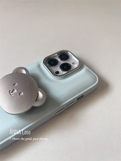 South Korea ins milk blue metal bear bracket suitable for iphone14promax Apple 13 mobile phone case 11 new 12pro silicone xs female all-inclusive soft shell
