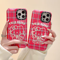 Korean style cute plaid lines KT suitable for iPhone15promax Apple 14 mobile phone case new 13 silicone air cushion hard shell 15 female model 14pro niche fun 12pro anti-fall protective cover