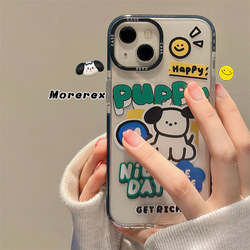 ins style simple cute puppy English ເຫມາະກັບ Apple 14ProMax mobile phone case transparent iPhone13 new 12 female 14pro anti-fall 11 niche 13pro silicone all-inclusive protective cover soft