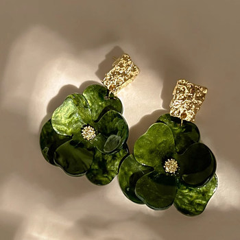 925 Silver Needle French-Style Green Flower Earrings for Women, Exquisite and Versatile, Light Luxury, High-End Earrings, Exaggerated and Grandiose Ear Accessories