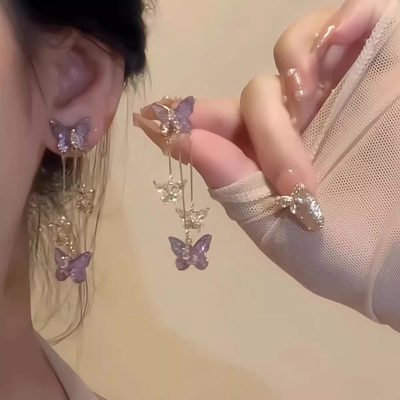 925 Silver Needle Super Fairy-Like Purple Butterfly Earrings for Women, Unique and Fashionable Niche Design, High-End Earrings, New Style