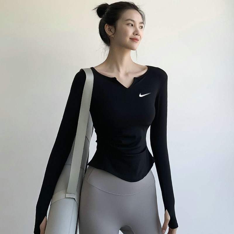 Nike Nike Yoga T-Shirt Top Women's Long-Sleeved V Neck Quick-Drying Tight-Fitting Running Training Slimming Look Sports Fitness Clothing Nike Nike Yoga T-Shirt Top Women's Long-Sleeved V Neck Quick-Drying Tight-Fitting Running Training Slimming Look Sports Fitness Clothing