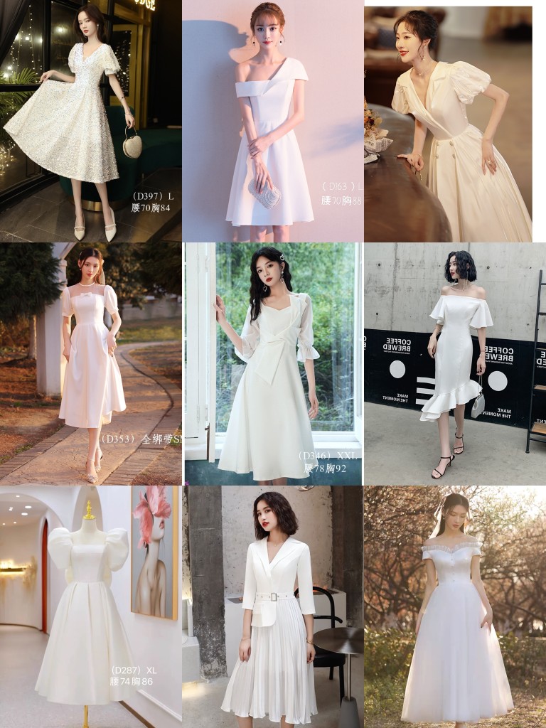 Chengdu Rental Short White Middle Long Small Adult Grain Banquet Hosted Recitation Performance Party Small Dress