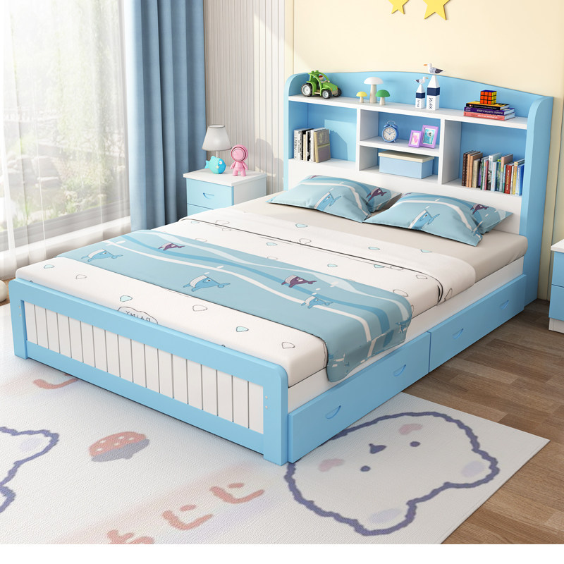 Children's solid wood bed modern minimalist 1 5m girl princess bed economical multifunctional with bookshelf boy single bed