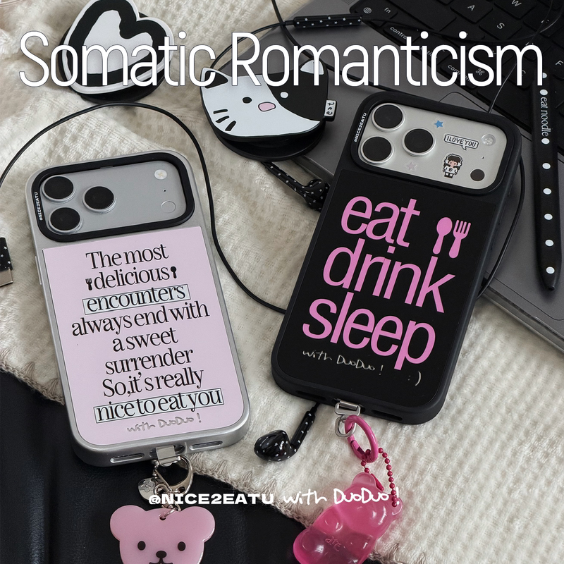 Nice2Eatu Original Design Phone Case [Practical Romanticism] iPhone 17 Pro Max Magnetic Silver Frame Apple 16 Phone Case Creative Text Protective Cover Korean Style Ins Case