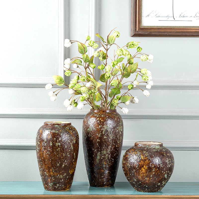 Jingdezhen Ceramic Wholesale Dry flower flower pot retro nostalgic hand-made rugged pot pot wine table