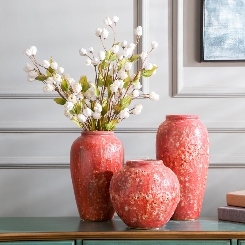 Jingdezhen ceramic countertop vase three pieces of American Mediterranean palace wind flower vase ceramic decoration