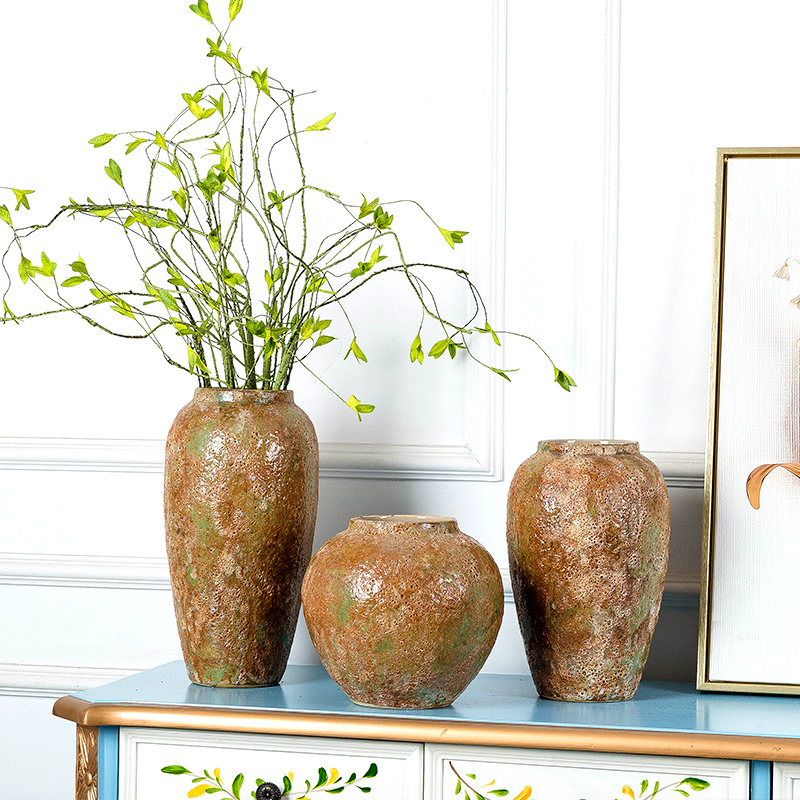 Pure hand-made coarse pot flower altar retro-made old modern minimal vase plug dry flower simulation flower rich bamboo pot