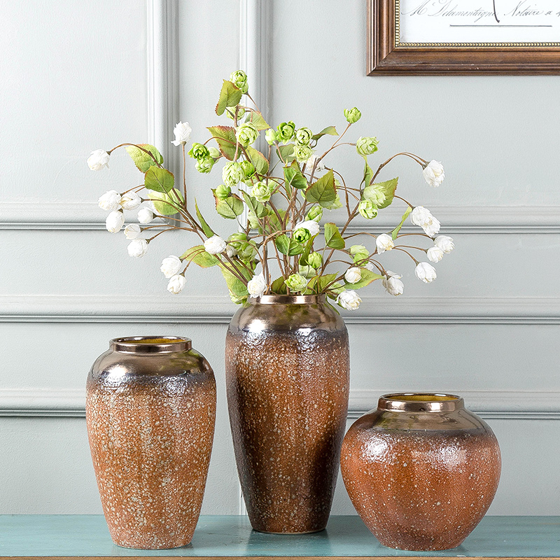 Jingdezhen ceramic vase retro nostalgic new Chinese vase dry flower flower arrangement simulation flower lucky bamboo succulent flower pot