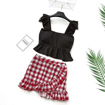 New hot spring swimsuit women split skirt style flat angle small chest gathered conservative thin hipster student swimsuit