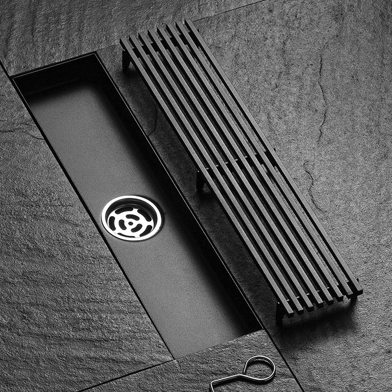 Strip Floor Drain Deodorizer 304 Stainless Steel Black Makeup Room Side Row Sewer Rectangular Shower Room