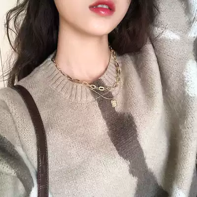 Korean sweater refinery long version 2020 new light luxury niche high-end temperament Joker wearing necklace female tide sweater