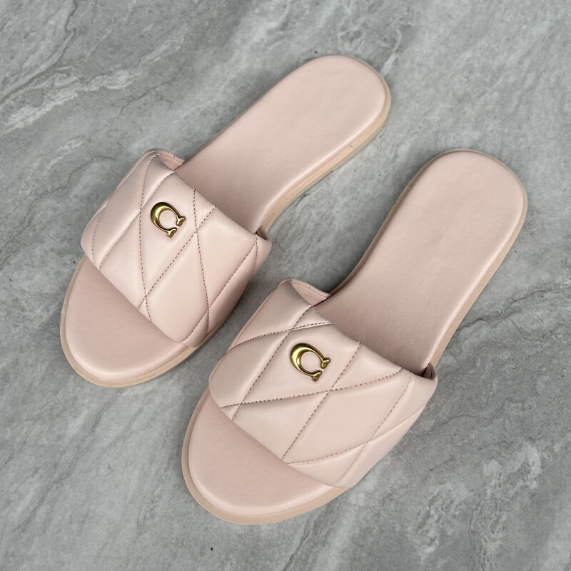 Genuine Leather Women's Shoes with Rhombus Pattern, Slip-On Style, Suitable for Outdoor Wear, High-End Feel, Pink Flat Slippers, Comfortable Beach Slippers