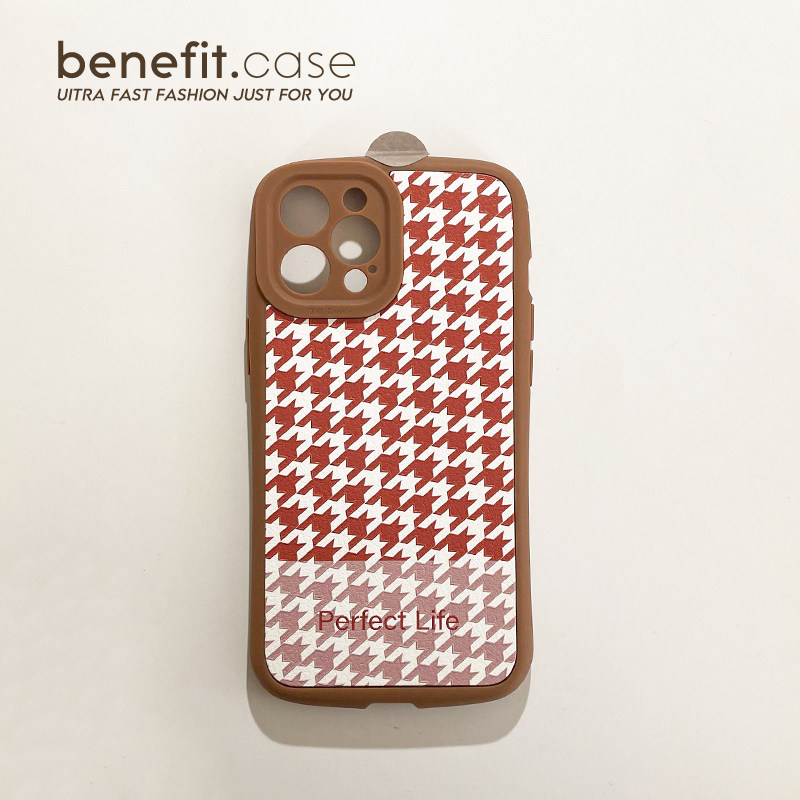 Benefit Korean Wind Brown Thousand Grid Apple 13 promax mobile phone protective shell retro iPhone 12mini literary and art xsmax minimal xr silicone gel 8p