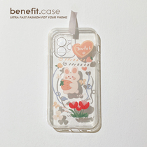 Benefit cartoon cute strawberry rabbit applies Apple 13promax mobile phone shell iphone12mini protective sleeve xsmax oil painting xr selling cute 8plus