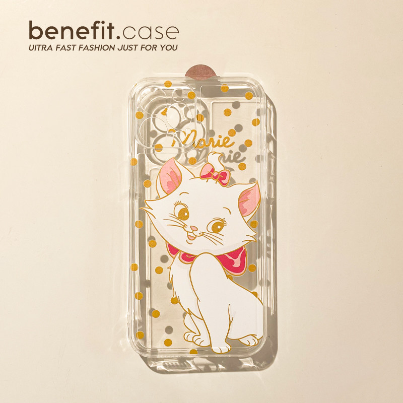 Benefit Japan-ROK cute smile Mary cat applies Apple 13promax mobile phone protection shell cartoon iphone12mini teenage girl xsmax creative xr transparent