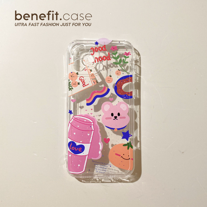 Benefit cartoon creative doughnut small bear suitable for apple 13promax transparent mobile phone protection shell iphone12mini protective sleeve xsmax cute xr anecdote