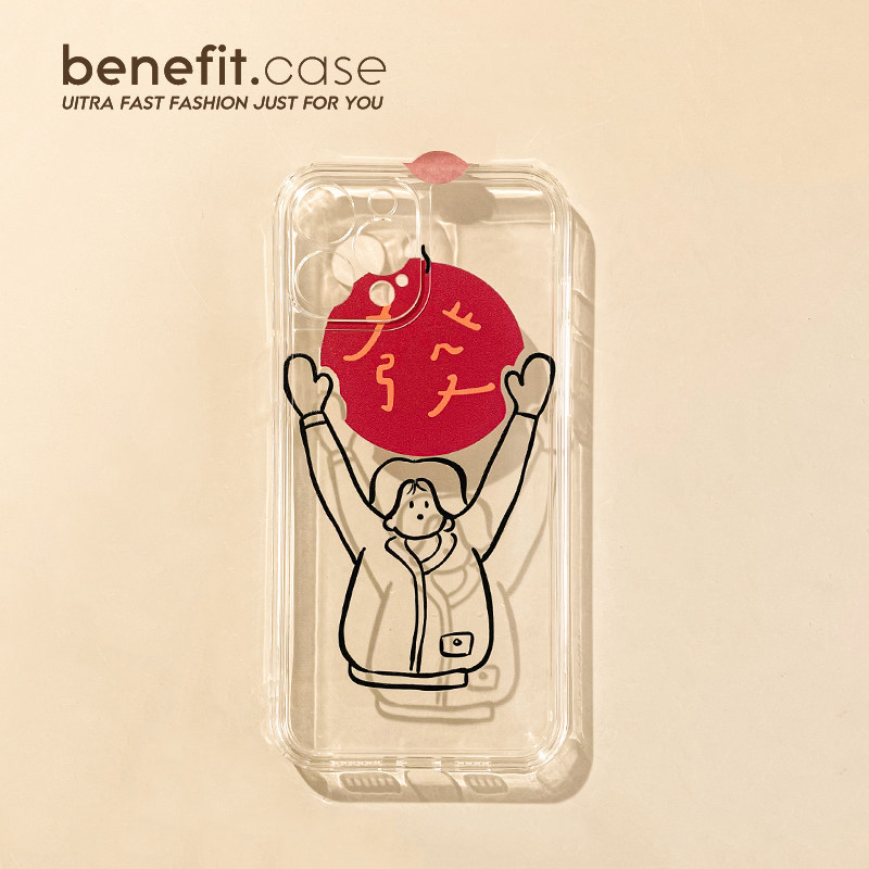 Benefit Creative Line Girl hairstyle Apple 13 promax mobile phone protective shell iPhone 12 transparent mini mini xsmax cartoon xr anti-fall 8