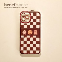 Benefit brown chessboard grid Two small bears apply Apple 13promax lovers mobile phone shell iphone12mini protective sleeve xsmax anti-fall xr silica gel 8p