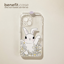 Benefit Japan-ROK flower bundle white rabbit applies Apple 13promax mobile phone shell creative iphone12mini cute xsmax brief xr transparent 8p
