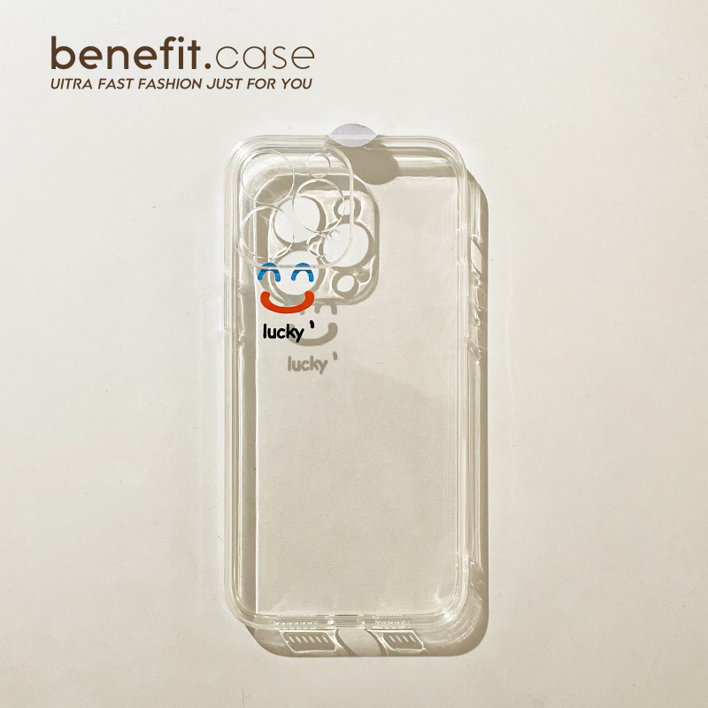 Benefit brief English luckky smiling face apply Apple 13promax mobile phone protection shell cartoon iphone12mini transparent xsmax niche xr